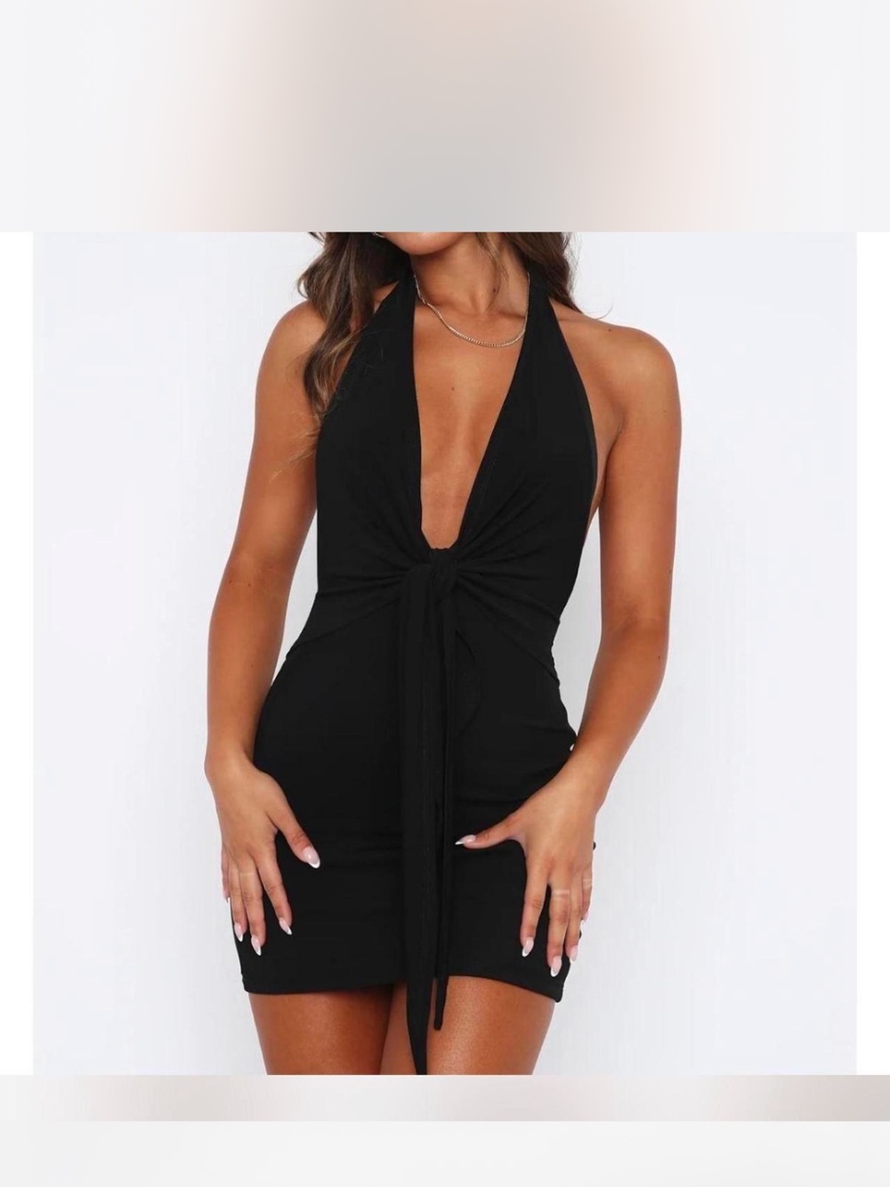 NWT WHITEFOX Black Halter Tie-Front Mini Dress